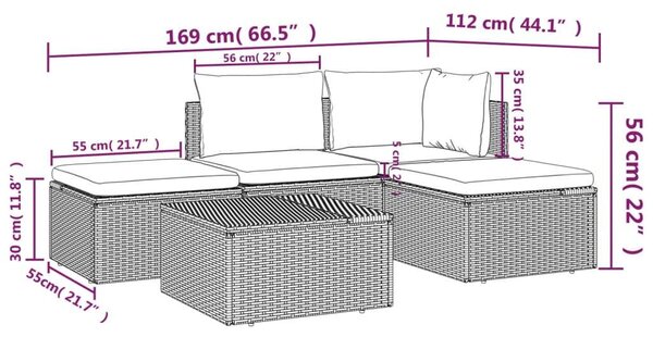 5 részes szürke polyrattan kerti ülőgarnitúra párnákkal