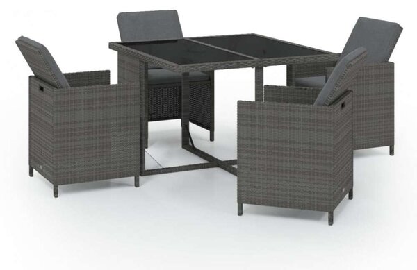 Polyrattan Kerti Étkezőgarnitúra - 5 részes - Szürke