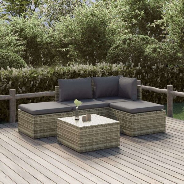 5 részes szürke polyrattan kerti ülőgarnitúra párnákkal
