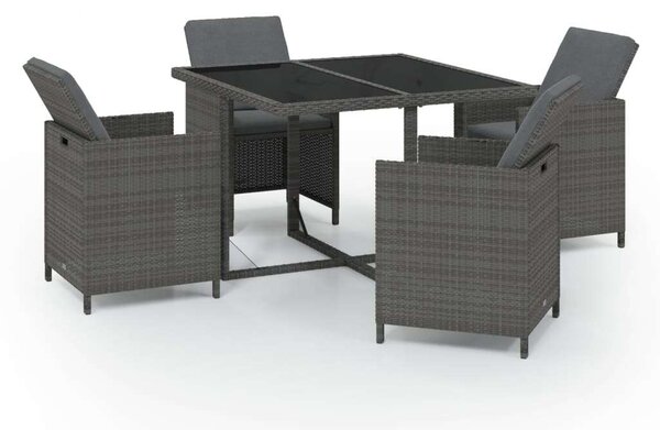 Polyrattan Kerti Étkezőgarnitúra - 5 részes - Szürke