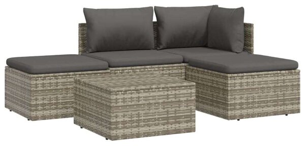 5 részes szürke polyrattan kerti ülőgarnitúra párnákkal