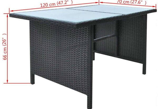 Polyrattan Kültéri Étkezőgarnitúra - 6 részes - Fekete