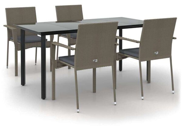 Polyrattan Kerti Étkezőgarnitúra - 5 részes - Fekete-Szürke