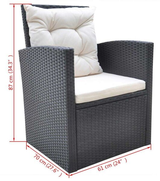 Polyrattan Kültéri Étkezőgarnitúra - 6 részes - Fekete