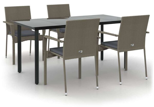 Polyrattan Kerti Étkezőgarnitúra - 5 részes - Fekete-Szürke