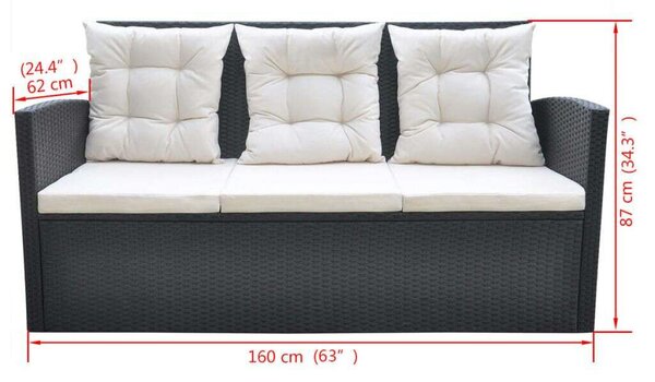 Polyrattan Kültéri Étkezőgarnitúra - 6 részes - Fekete