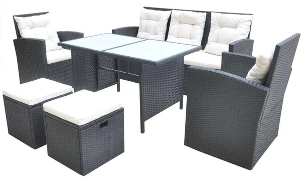 Polyrattan Kültéri Étkezőgarnitúra - 6 részes - Fekete