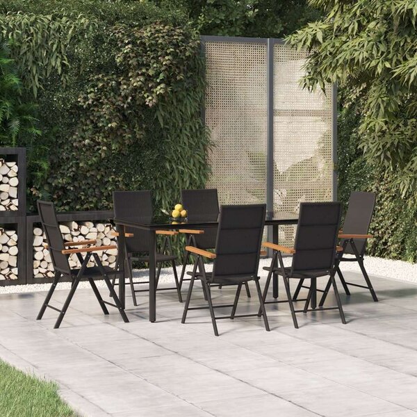 Polyrattan Kerti Étkezőgarnitúra - 7 részes - Fekete-Barna