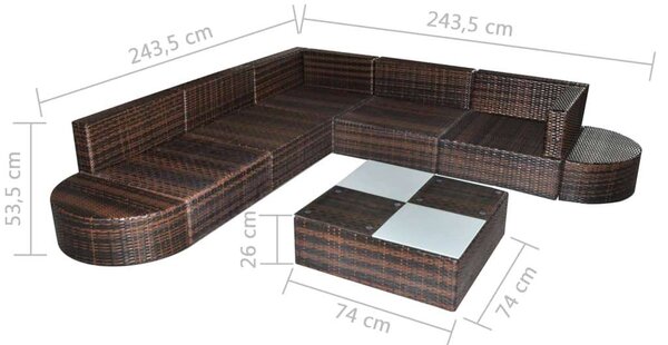 Polyrattan Kerti Bútorszett - 8 részes - Barna