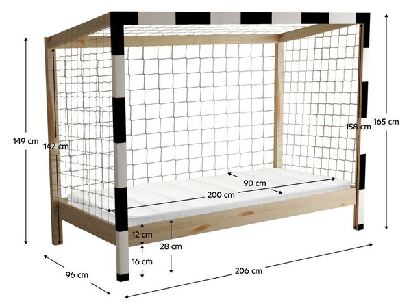 Montessori ágy, természetes/Fehér/fekete, 90x200, FUTAL