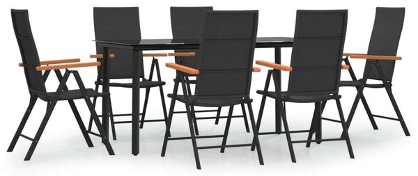 Polyrattan Kerti Étkezőgarnitúra - 7 részes - Fekete-Barna
