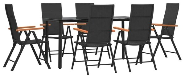 Polyrattan Kerti Étkezőgarnitúra - 7 részes - Fekete-Barna