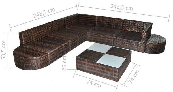 Polyrattan Kerti Bútorszett - 8 részes - Barna