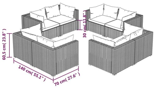 VidaXL Polyrattan Kerti Ülőgarnitúra - 8 részes - Fekete