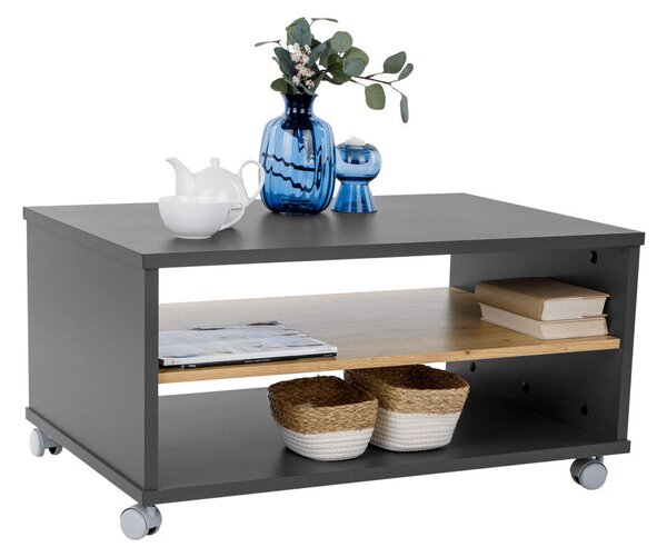 Dohányzóasztal, grafit/tölgyfa artisan, RIOMA NEW TYP 32