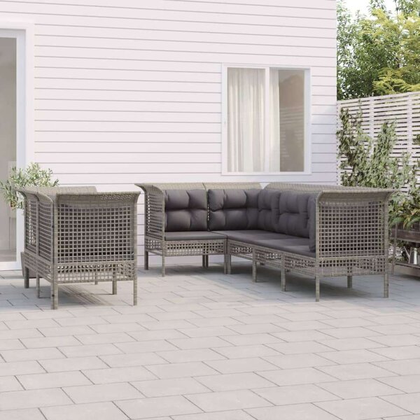 VidaXL 7 részes szürke polyrattan kerti ülőgarnitúra párnákkal
