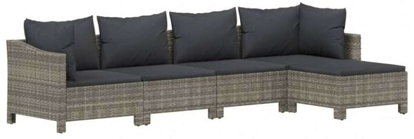 Polyrattan Kerti Ülőgarnitúra - 5 részes - Szürke