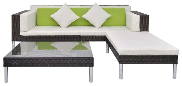 VidaXL 4-részes barna polyrattan kerti bútorszett párnákkal
