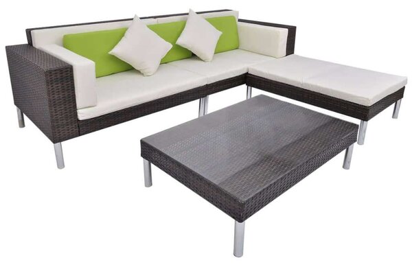 VidaXL 4-részes barna polyrattan kerti bútorszett párnákkal
