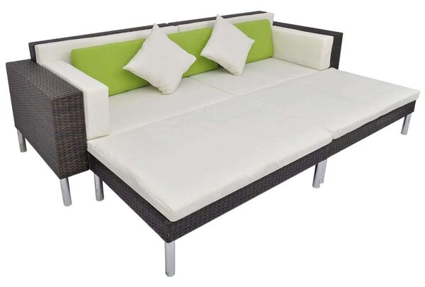 VidaXL 4-részes barna polyrattan kerti bútorszett párnákkal