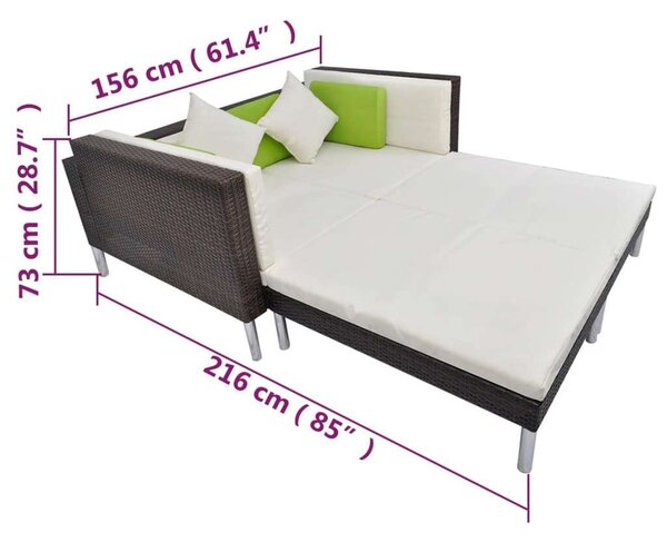 VidaXL 4-részes barna polyrattan kerti bútorszett párnákkal