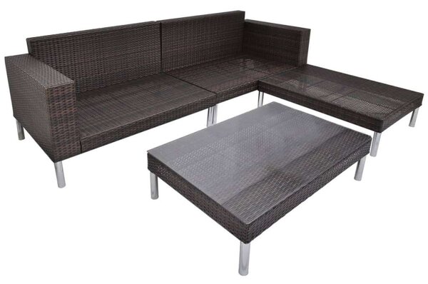 VidaXL 4-részes barna polyrattan kerti bútorszett párnákkal