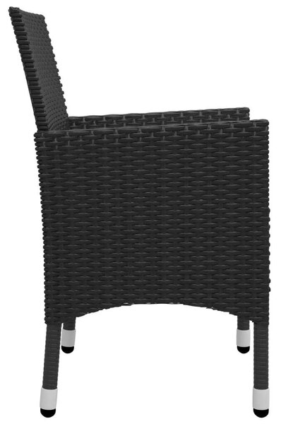 VidaXL 3 részes fekete polyrattan és edzett üveg kerti bisztrószett