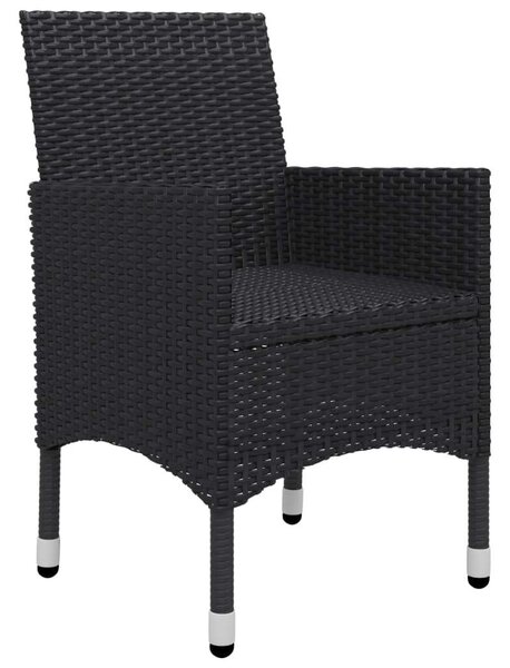 VidaXL 3 részes fekete polyrattan és edzett üveg kerti bisztrószett