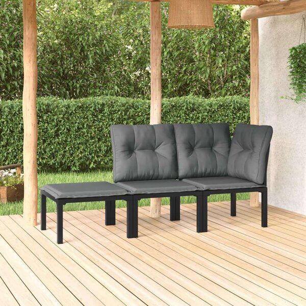 VidaXL 3 részes Kerti Ülőgarnitúra - Fekete-Szürke Polyrattan