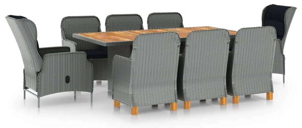 VidaXL 9 részes világosszürke polyrattan kültéri étkezőszett párnákkal