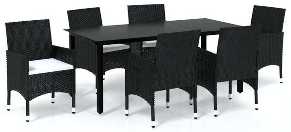 VidaXL Kerti Étkezőgarnitúra - 7 részes - Fekete Polyrattan