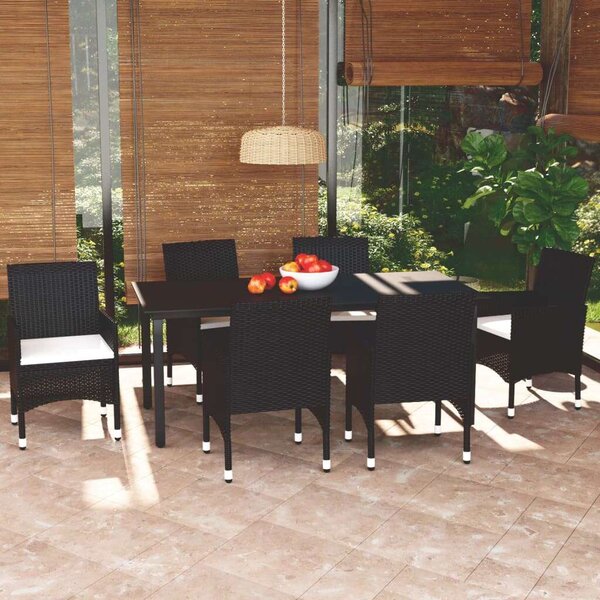 VidaXL Kerti Étkezőgarnitúra - 7 részes - Fekete Polyrattan