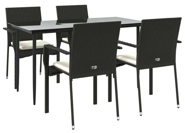 VidaXL 5 részes fekete polyrattan kerti étkezőgarnitúra párnákkal