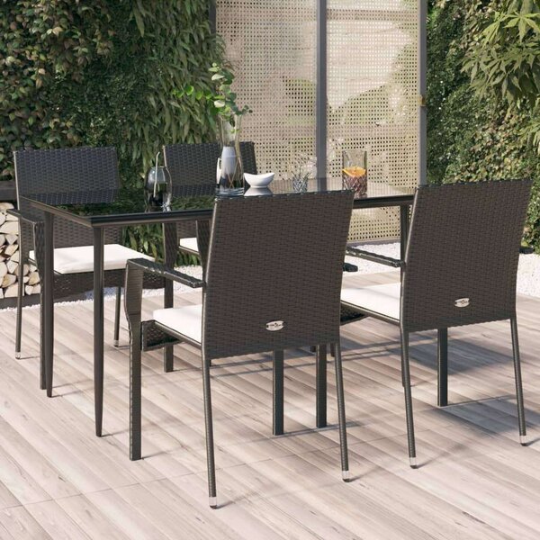 VidaXL 5 részes fekete polyrattan kerti étkezőgarnitúra párnákkal