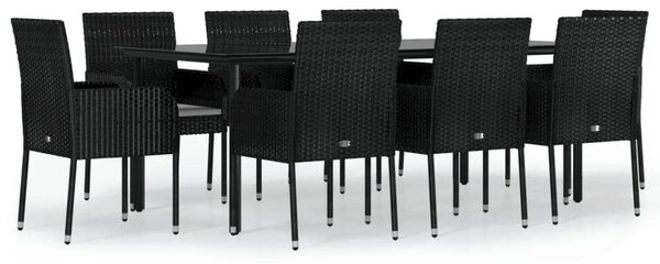 Polyrattan Kerti Étkezőgarnitúra - 9 részes - Fekete