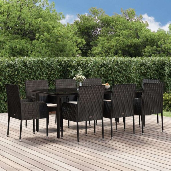 Polyrattan Kerti Étkezőgarnitúra - 9 részes - Fekete