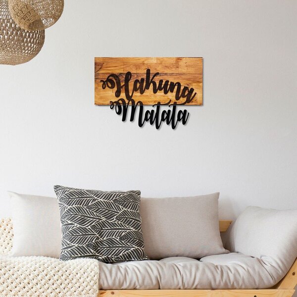 Fali dekoráció, Hakuna Matata felirattal, diófa-fekete - HAKUNA
