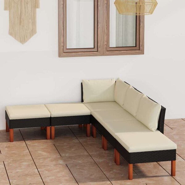 VidaXL 6 részes fekete polyrattan kerti ülőgarnitúra párnákkal