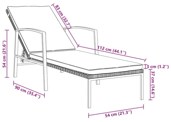 VidaXL Napozóágy - Polyrattan - Szürke - 195cm
