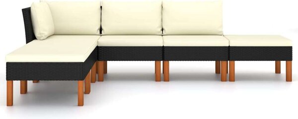 VidaXL 6 részes fekete polyrattan kerti ülőgarnitúra párnákkal