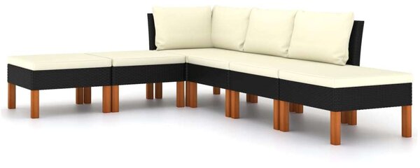 VidaXL 6 részes fekete polyrattan kerti ülőgarnitúra párnákkal