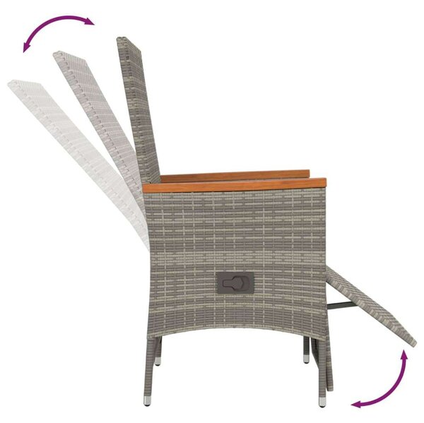 Polyrattan Kerti Étkezőgarnitúra - 3 részes - Szürke