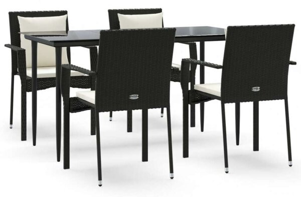 5 részes fekete polyrattan kerti étkezőgarnitúra párnákkal