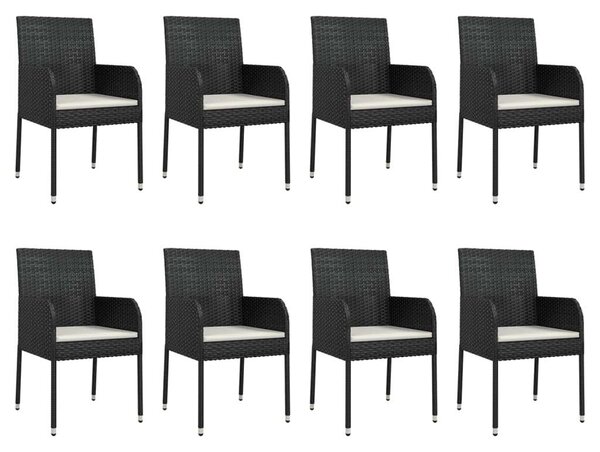 9 részes fekete polyrattan kerti ülőgarnitúra párnákkal