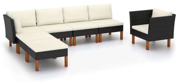 Polyrattan Kerti Ülőgarnitúra - 7 részes - Fekete