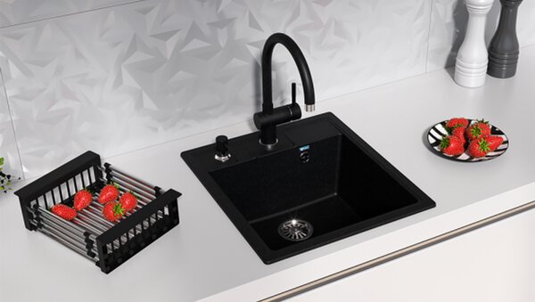 Ulgran U-406-308 Gránit Mosogatótálca - Egymedencés, Négyzet, Szemcsés Fekete