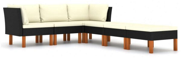 Polyrattan Kerti Ülőgarnitúra - 6 részes - Fekete