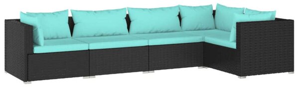 5-részes fekete polyrattan kerti ülőgarnitúra párnákkal