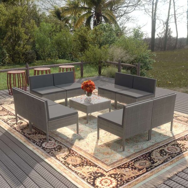 Polyrattan Kerti Bútorszett - 9 részes - Szürke