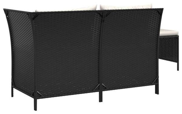 3 részes fekete polyrattan kerti ülőgarnitúra párnákkal